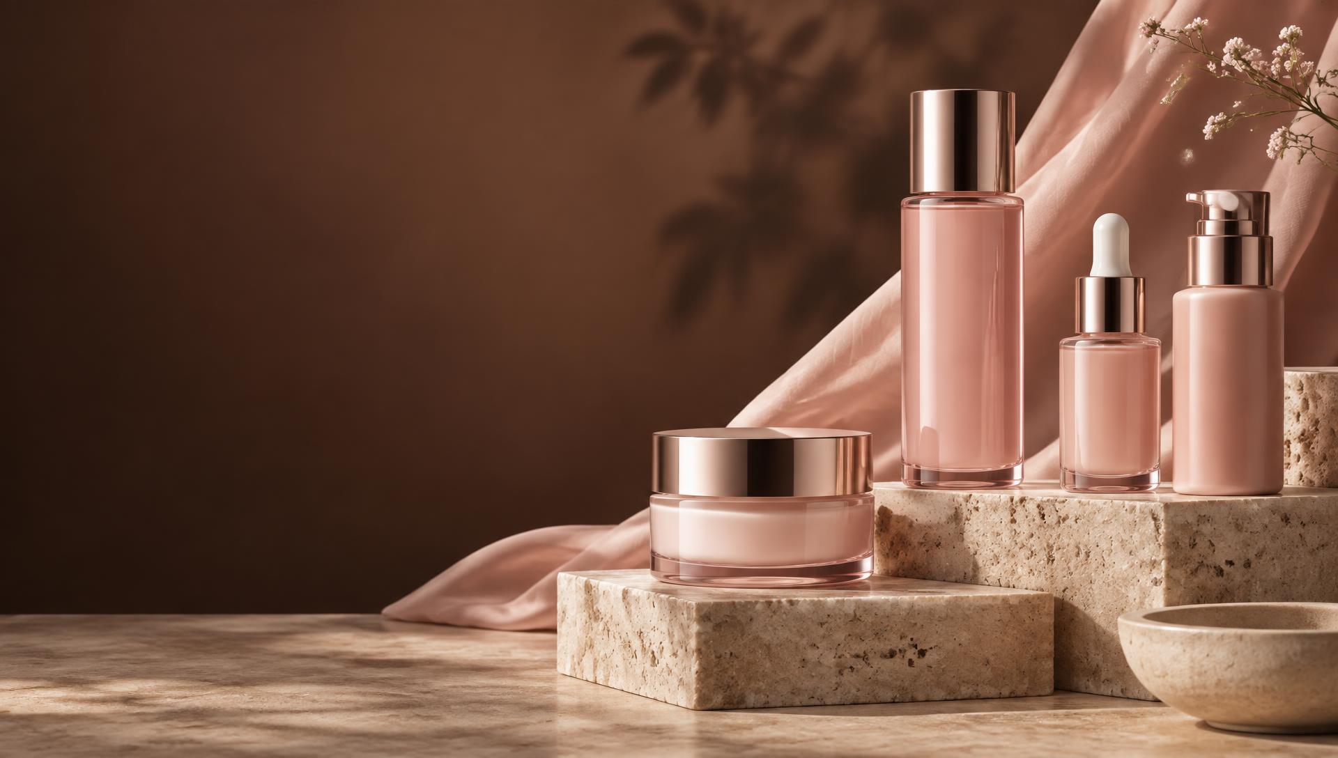 Coleção de skincare PINKÊ em cenário editorial